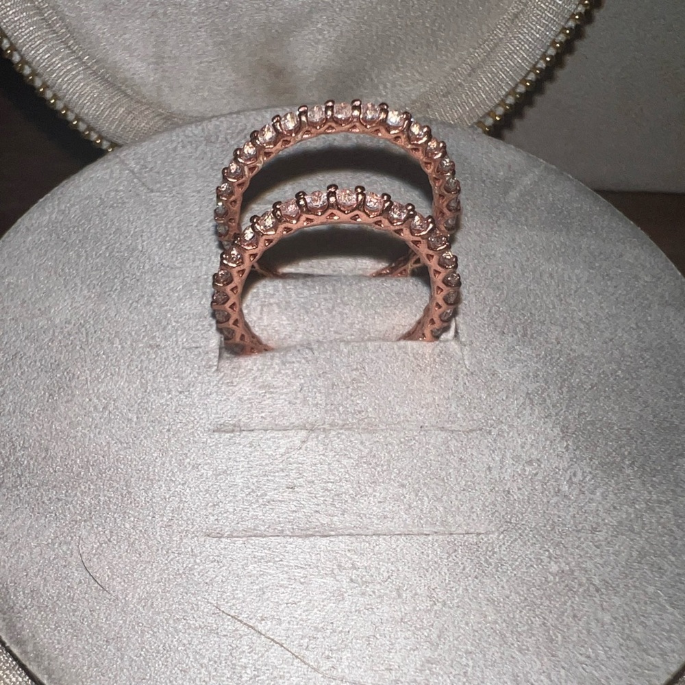 Freida Rothman Rose Gold over sterling silver prong set stacker rings.